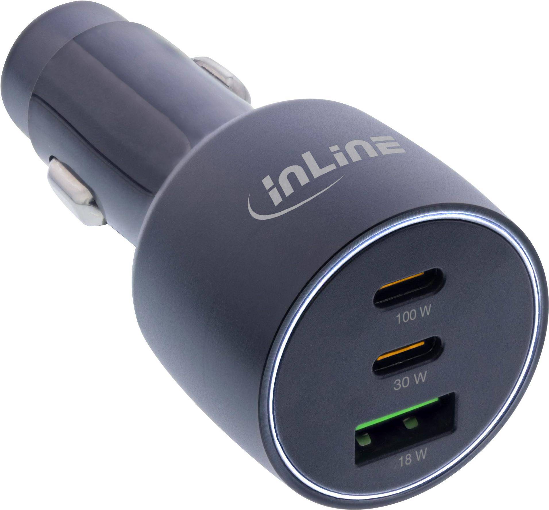 InLine® USB KFZ Stromadapter Power Delivery, 2x USB-C + QC 3.0 USB-A, schwarz