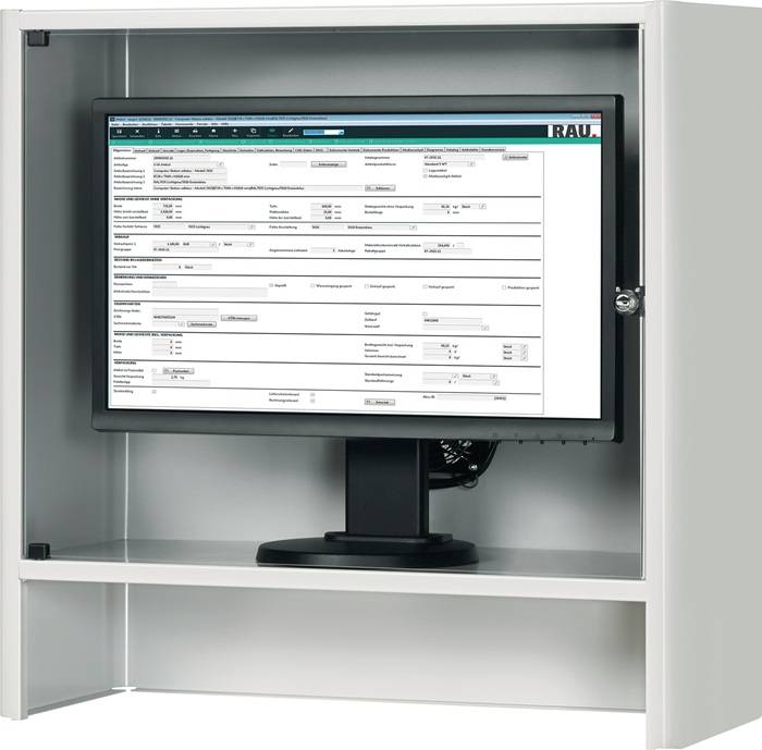 Monitorgehäuse mit integriertem Aktivlüfter HxBxT 710 x 720 x 300 mm lichtgrau RAL 7035. RAU 516629 49