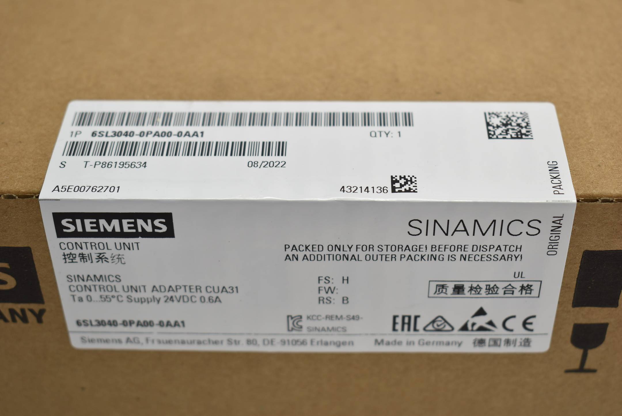 Siemens Control Unit Adapter CUA31 6SL3 040-0PA00-0AA1 ( 6SL3040-0PA00-0AA1 ) H