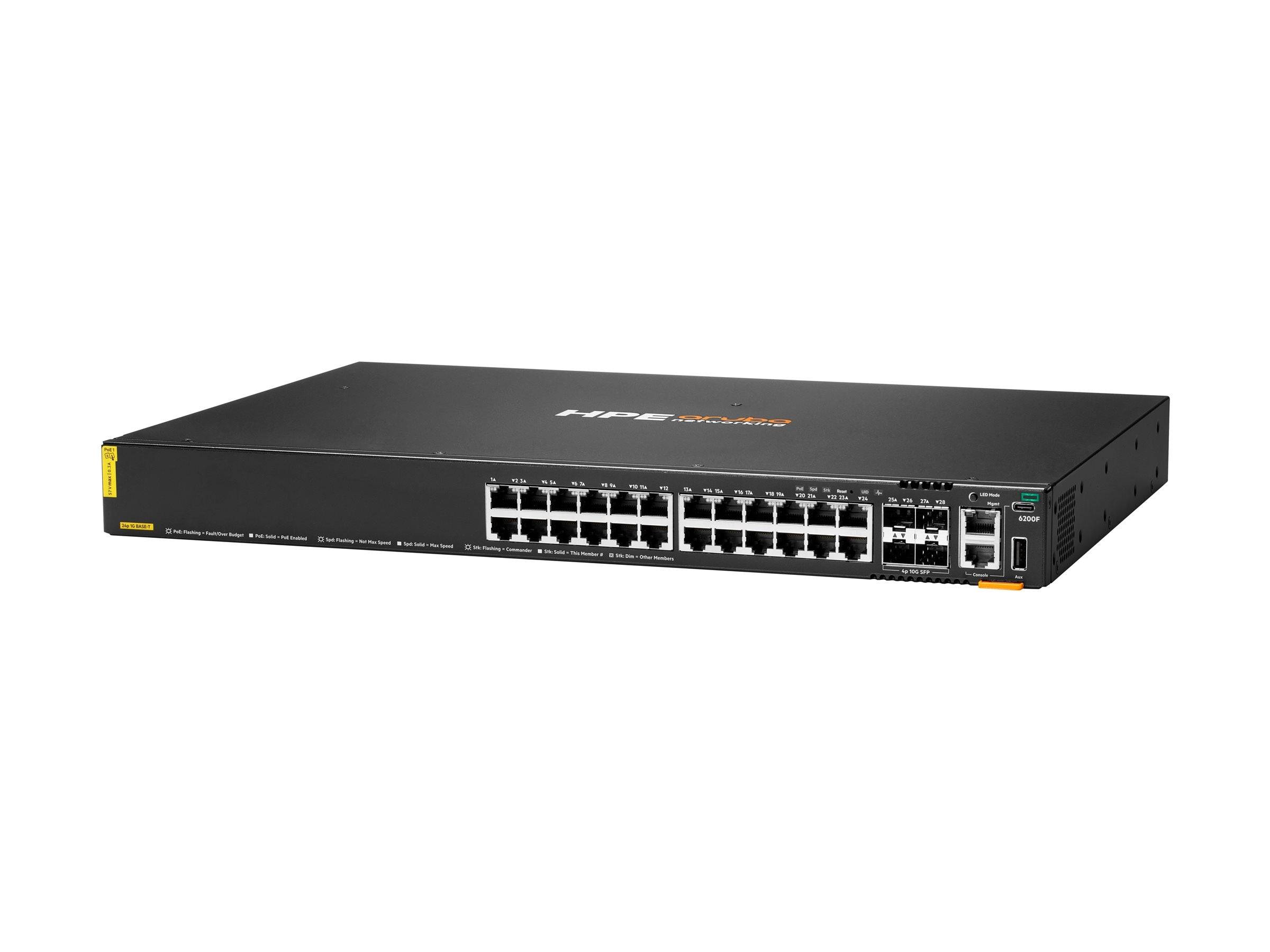 HPE Aruba 6200F 24G Class4 PoE 4SFP+ 370W Switch - Switch - max. Stapelentfernung 10 km - L3 - managed - 24 x 10/100/100