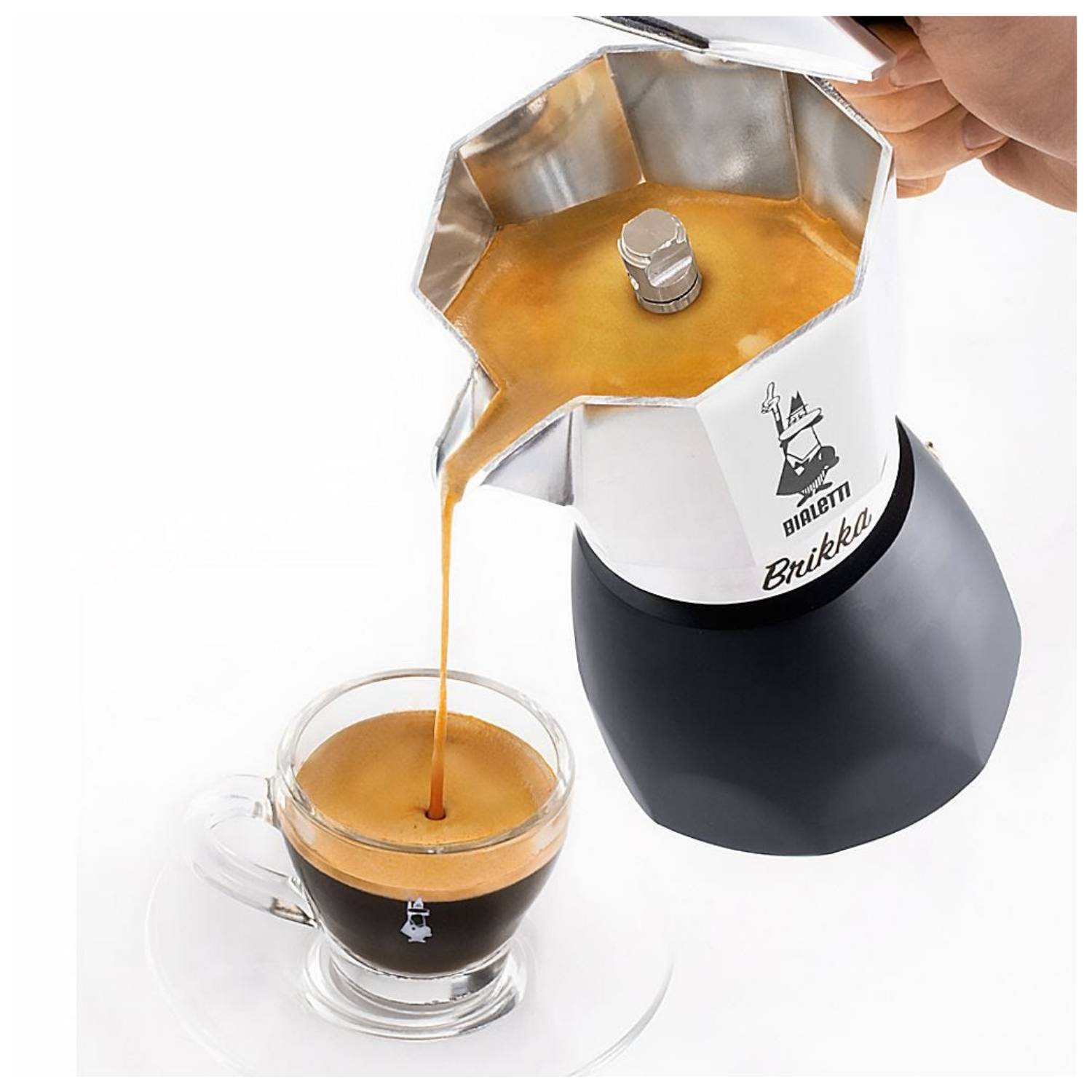 Bialetti Brikka, Mokka-Kanne, 0,17 l, Schwarz, Edelstahl, Aluminium, 4 Tassen, Thermoplast