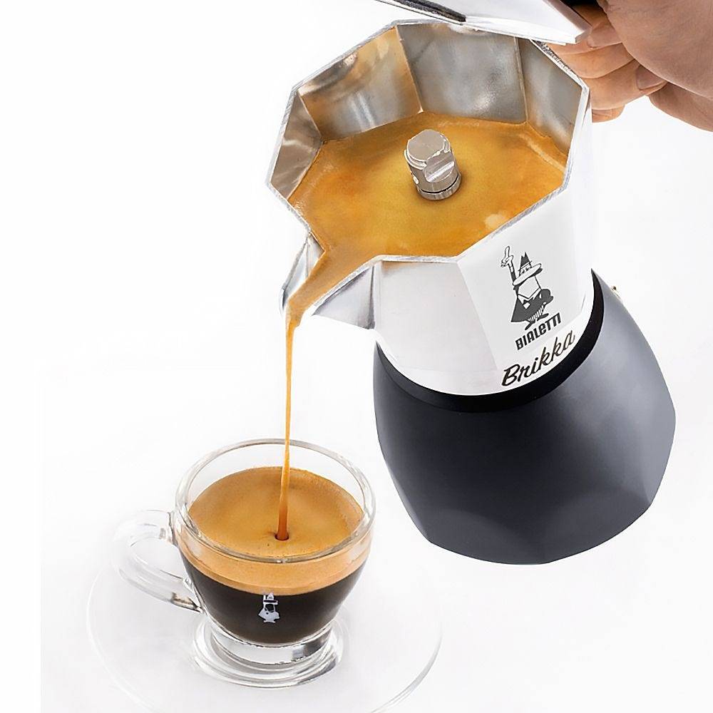 Bialetti Brikka, Mokka-Kanne, 0,17 l, Schwarz, Edelstahl, Aluminium, 4 Tassen, Thermoplast