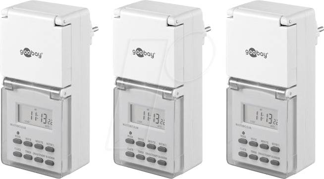 Goobay 3er-Set, Digitale Zeitschaltuhr IP44 Leicht zu bedienende digitale Zeitschaltuhr