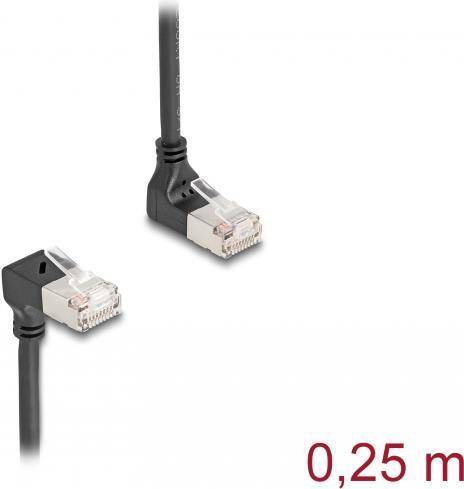 Delock RJ45 Netzwerkkabel Cat.6A S/FTP Slim 90° oben / unten gewinkelt 0,25 m