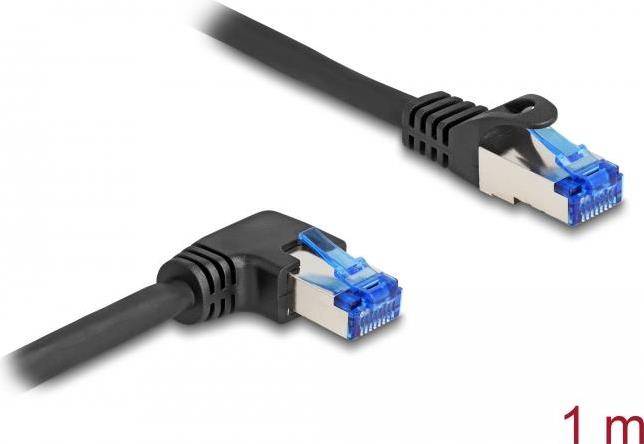 Delock RJ45 Netzwerkkabel Cat 6A S/FTP gerade / rechts gewinkelt 1 m schwarz