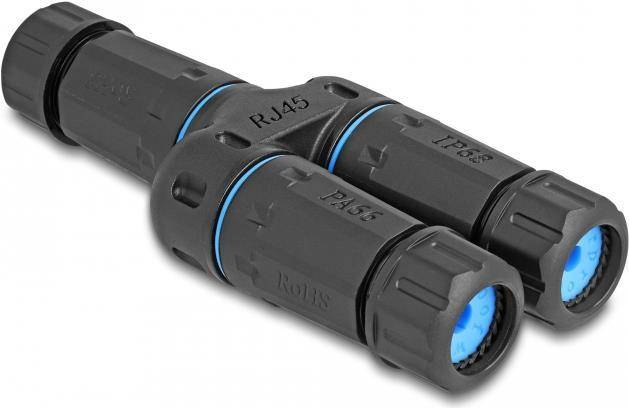 Delock Kabelverbinder RJ45 Buchse zu 2 x Cat.6A wasserfest