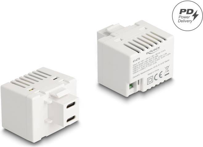 Delock Keystone Modul mit 2 x USB Type-C? Ladebuchsen PD 20 W weiß