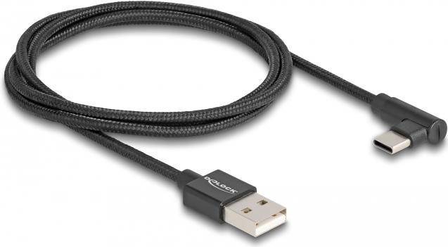 Delock USB 2.0 Kabel Typ-A Stecker zu USB Type-C™ Stecker gewinkelt 1 m schwarz