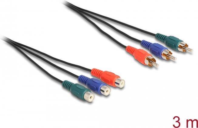 Delock Cinch RGB Verlängerungskabel 3 x Stecker zu 3 x Buchse 3 m