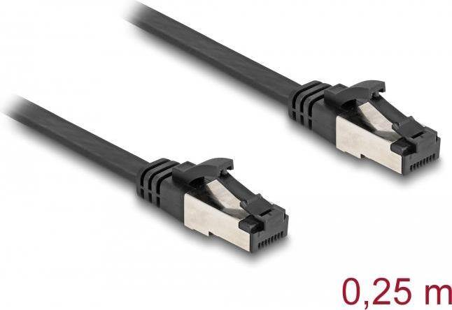 Delock RJ45 Flachband Patchkabel Stecker zu Stecker Cat.8.1 0,25 m schwarz