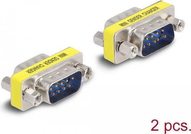 Delock D-Sub 9 Pin Gender Changer Stecker zu Stecker (Muttern) 2 Stück, D-Sub 9 pin, D-Sub 9 pin, Silber, Gelb
