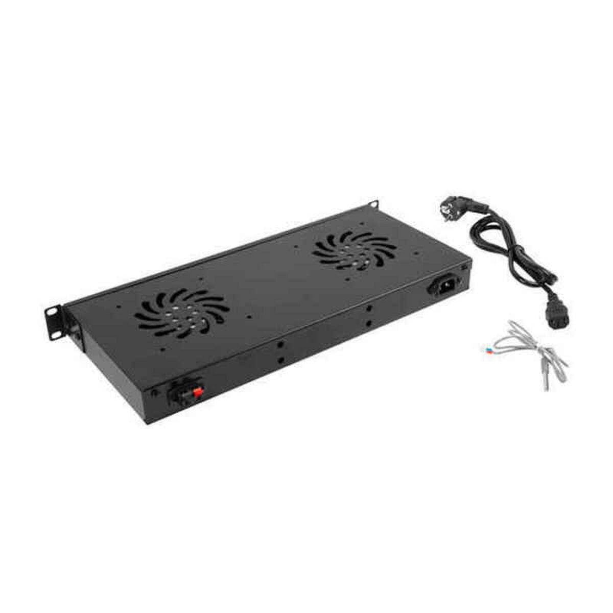 Rack-Gebläsepaneel - mit Thermostat, 2 Ventilatoren - 230 V - RAL 9004, Schwarz