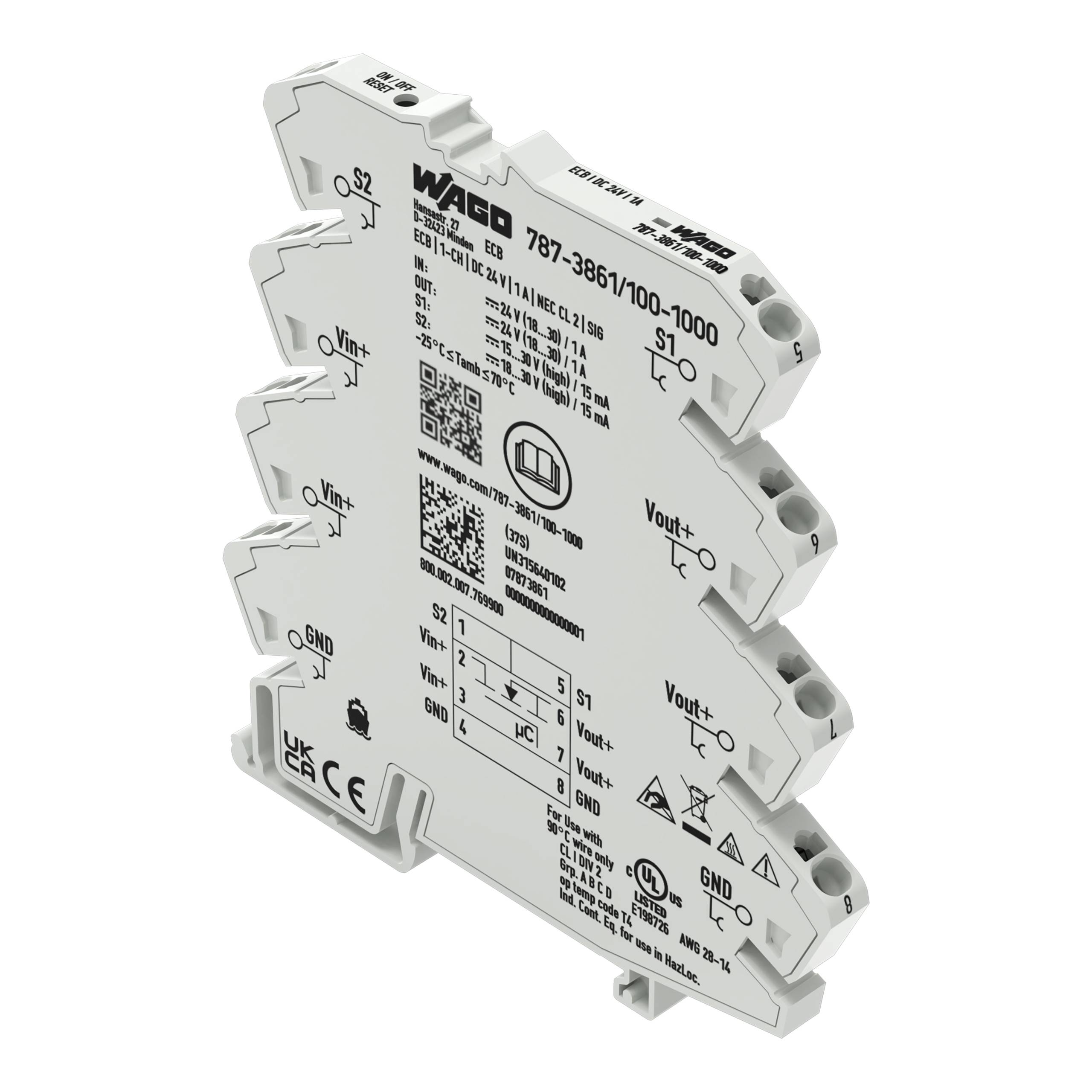 WAGO 787-3861/100-1000 Elektronischer Schutzschalter,1-kanalig Industriematerial Ind-Schaltgeraete