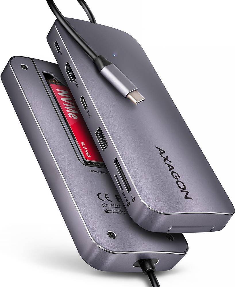 AXAGON HMC-6GM2 USB 10Gbps hub USB-A USB-C HDMI M.2 SD/mSD PD 100W USB-C