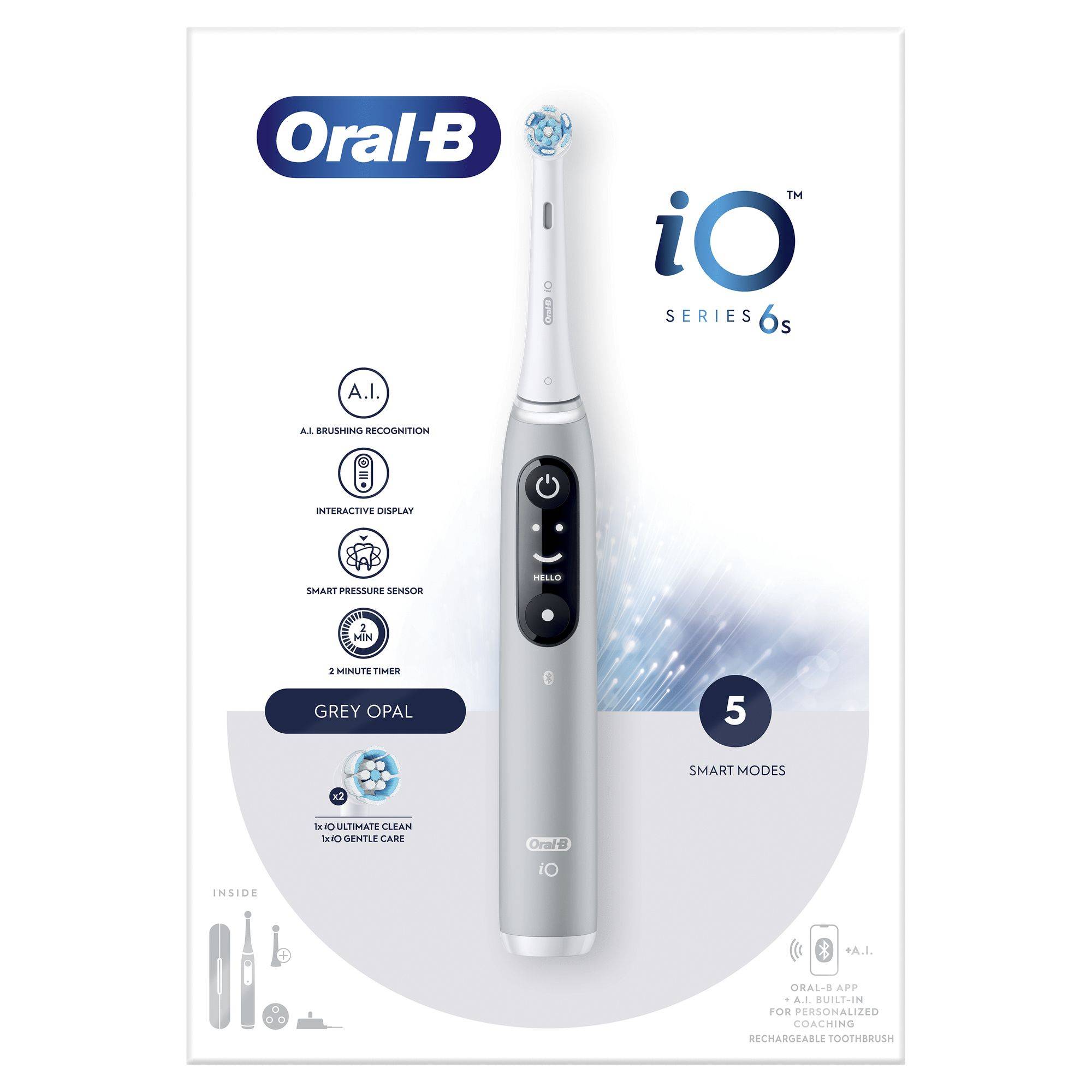 BRAUN - Oral-B iO 6S, Erwachsener, Vibrierende Zahnbürste, Tägliche Pflege, Tiefenreinigung, Zahnfleischpflege, Sensibel