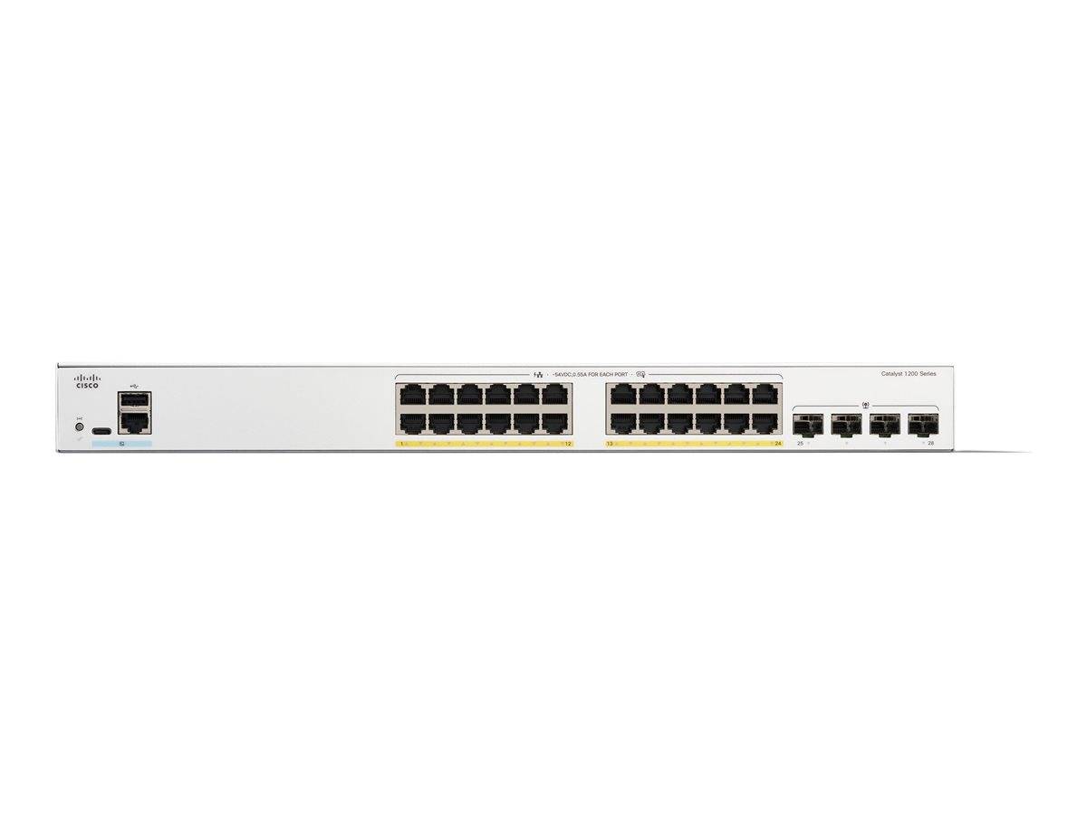 Cisco Catalyst 1200-24P-4G - Switch - L3 - Smart - 24 x 10/100/1000Base-T + 4 x 10 Gigabit SFP+ - an Rack montierbar - PoE+ (195 W)