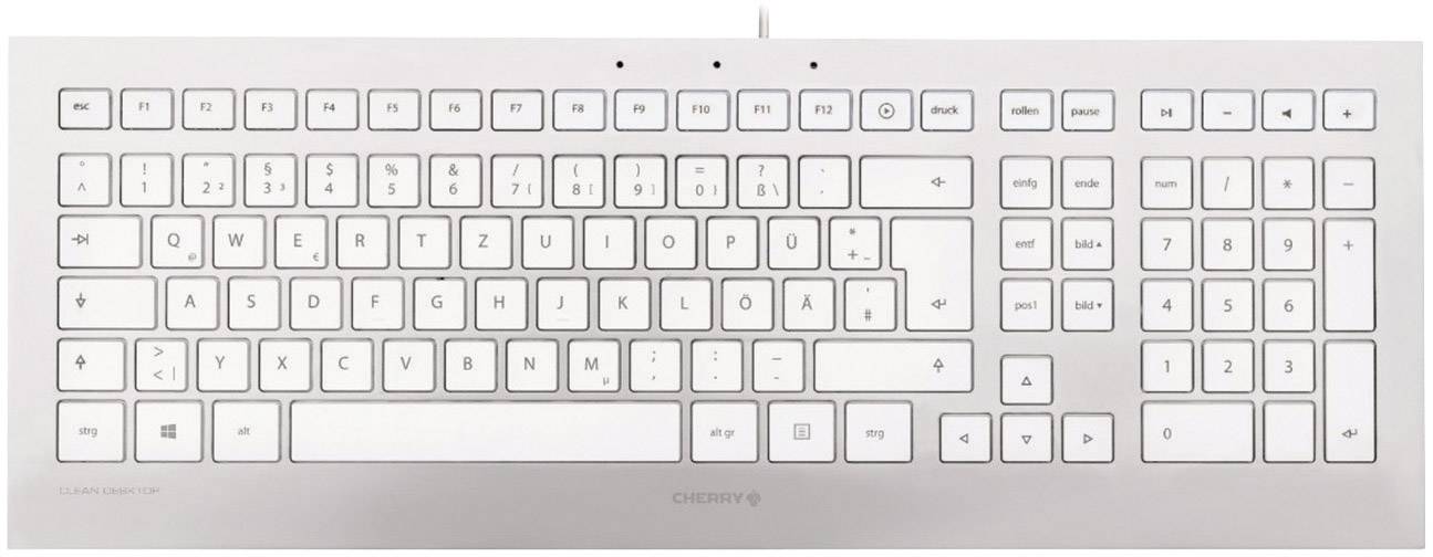 CHERRY Strait USB Tastatur Deutsch, QWERTZ Silber Spritzwassergeschützt