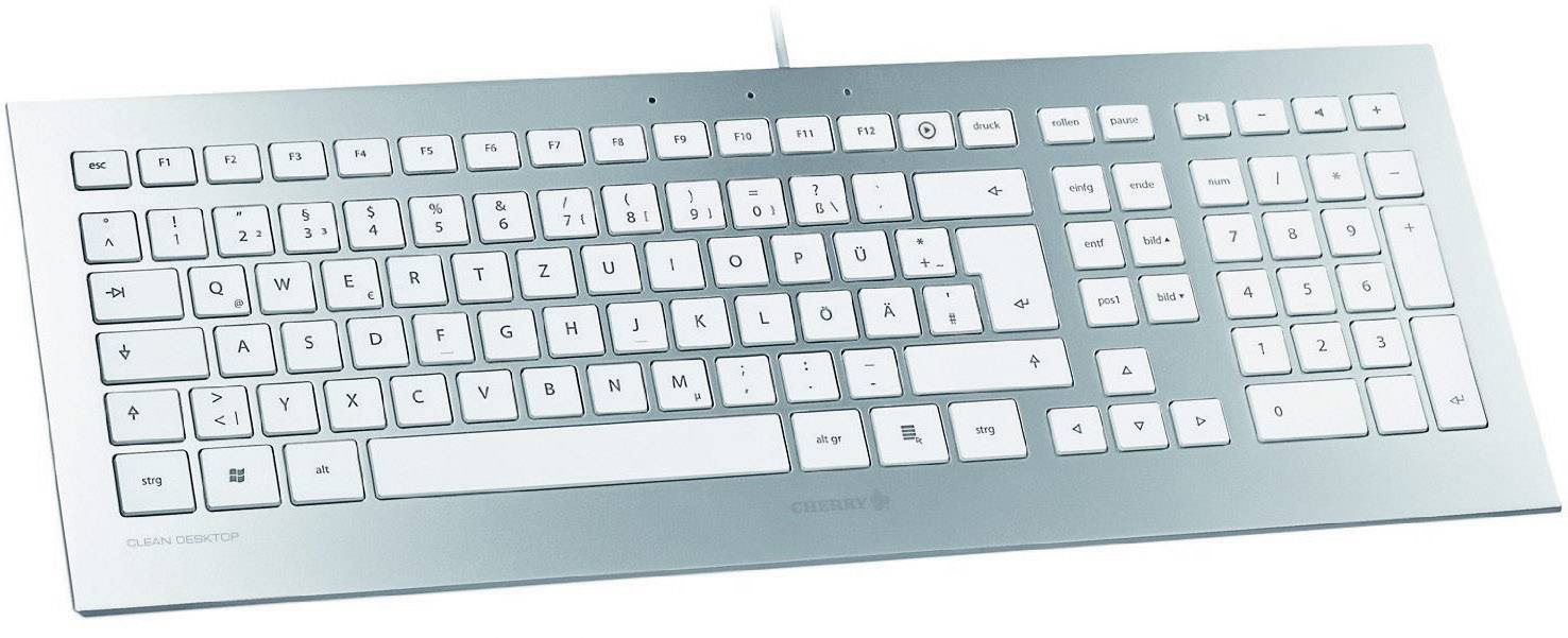 CHERRY Strait USB Tastatur Deutsch, QWERTZ Silber Spritzwassergeschützt