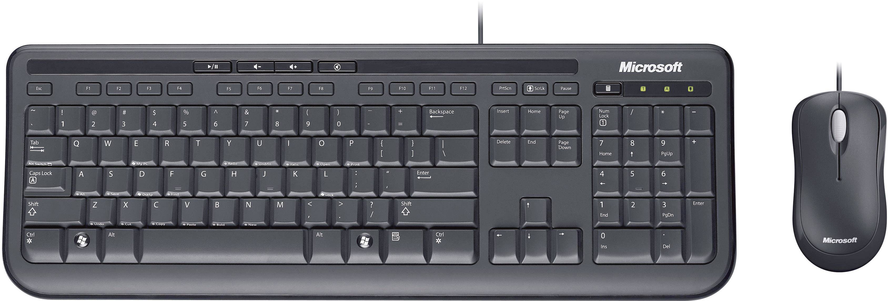 Microsoft WIRED DESKTOP 600 USB Tastatur, Maus-Set Spritzwassergeschützt Deutsch, QWERTZ Schwarz