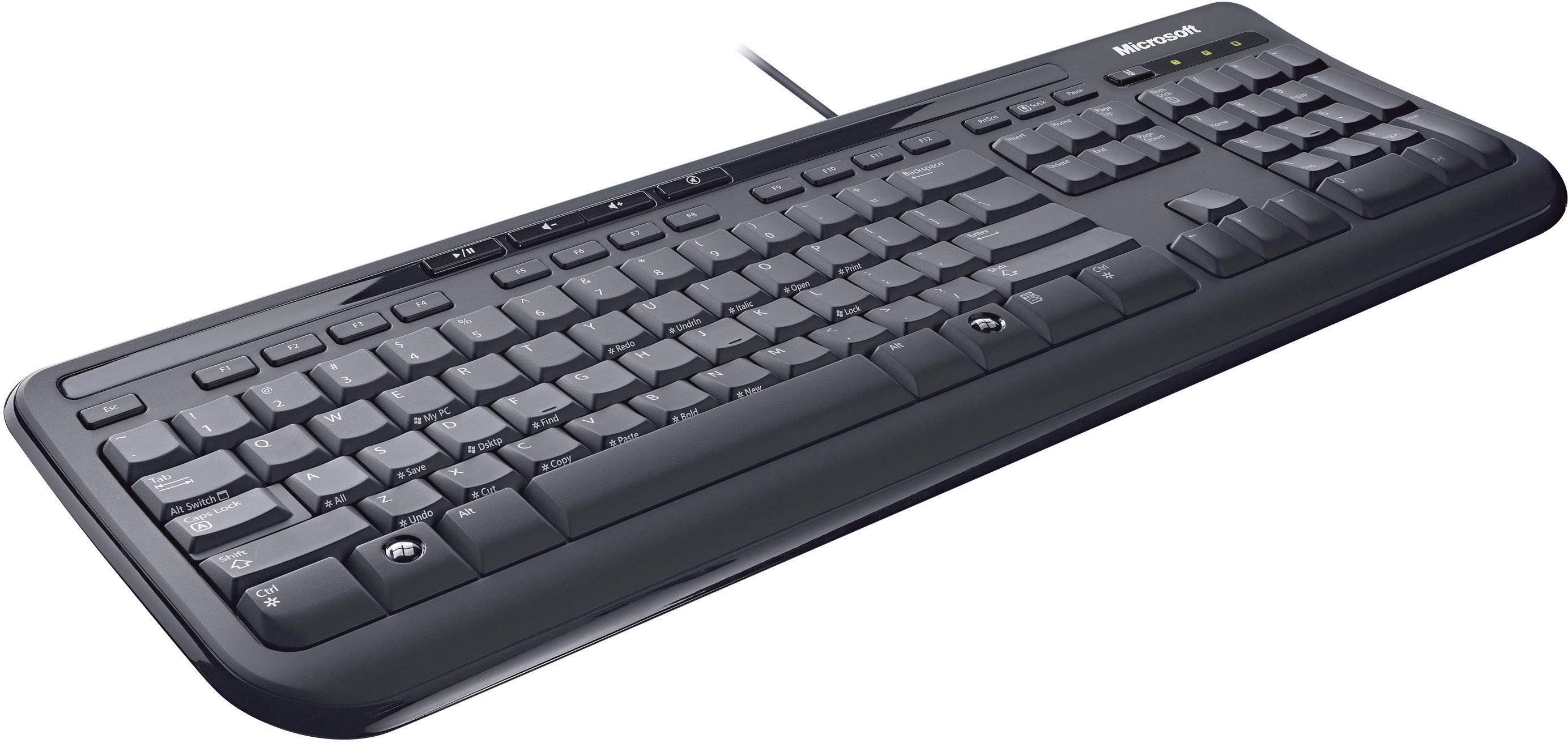 Microsoft WIRED KEYBOARD 600 USB Tastatur Deutsch, QWERTZ, Windows® Schwarz Spritzwassergeschützt