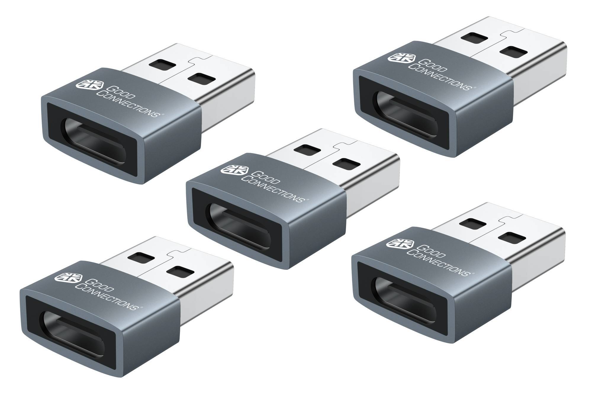 Good Connections Adapter USB 2.0 Stecker A an USB-C Buchse Aluminiumgehäuse grau 5er-Set Grau 5er