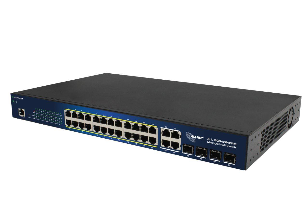 ALLNET Switch smart managed Layer2 24 Port? PoE Budget 370W? 24x at? 4x SFP? 19"