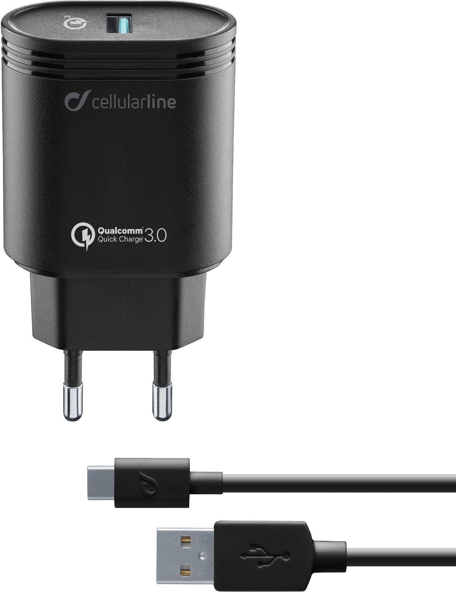 Cellularline Qualcomm Lader USB C 39236 ACHHUKITQCTYCK Quick Charge 2.0, schwarz