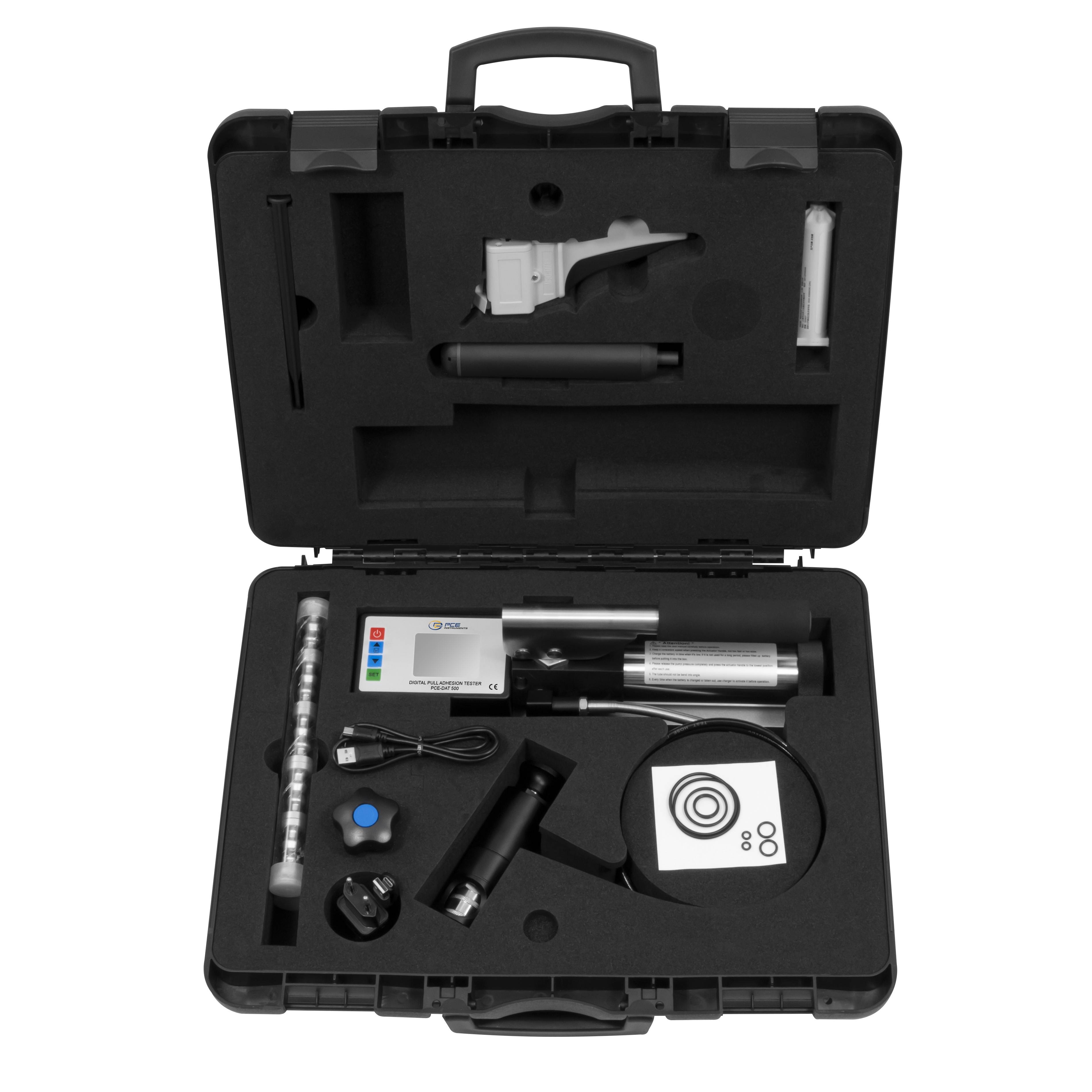 PCE Instruments Haftfestigkeitsmesser PCE-DAT 500 mit Zubehör |Hydraulikpumpe manuell gesteuert |inkl. 20mm Messköpfe