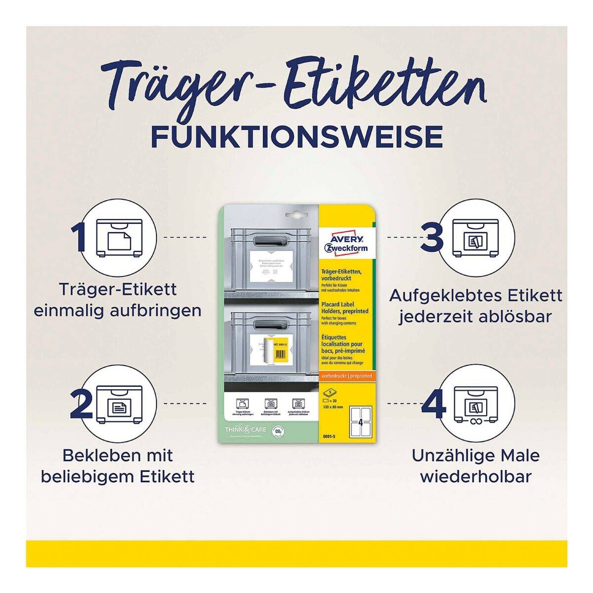 Avery-Zweckform 8001-5 Träger-Etiketten 120 x 80 mm Polypropylen Weiß, Hellgrau 20 St. Permanent haftend
