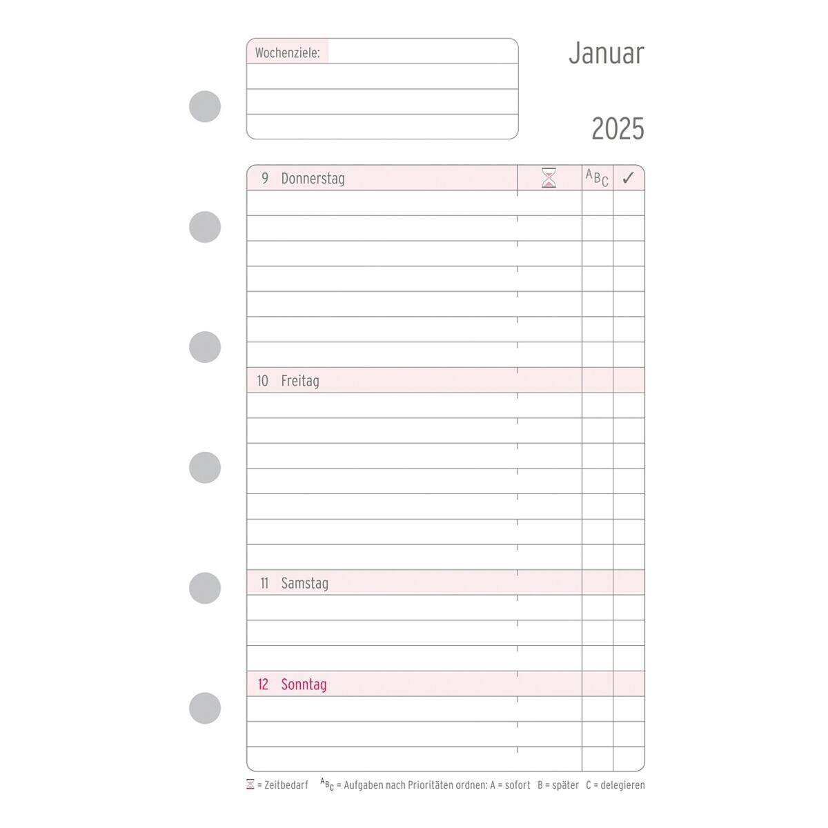 Wochenplan A7 Mini 1 Woche/2 Seiten Kalendarium 2025