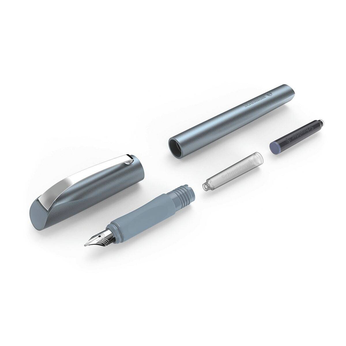 Schneider Schreibgeräte Ceod Shiny, Blau, Integriertes Befüllsystem, Blau, Rundspitze, Edelstahl, Medium