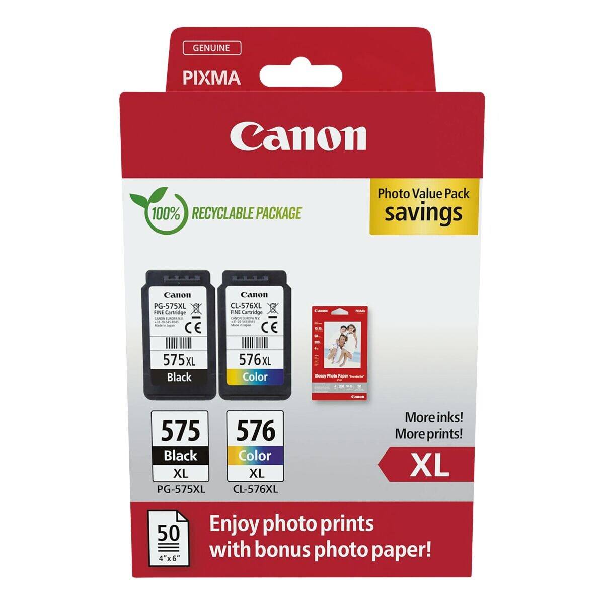 Canon PG-575XL/CL-576XL Photo Paper Value Pack - 2er-Pack - Hohe Ergiebigkeit - Schwarz, Farbe (Cyan, Magenta, Gelb)