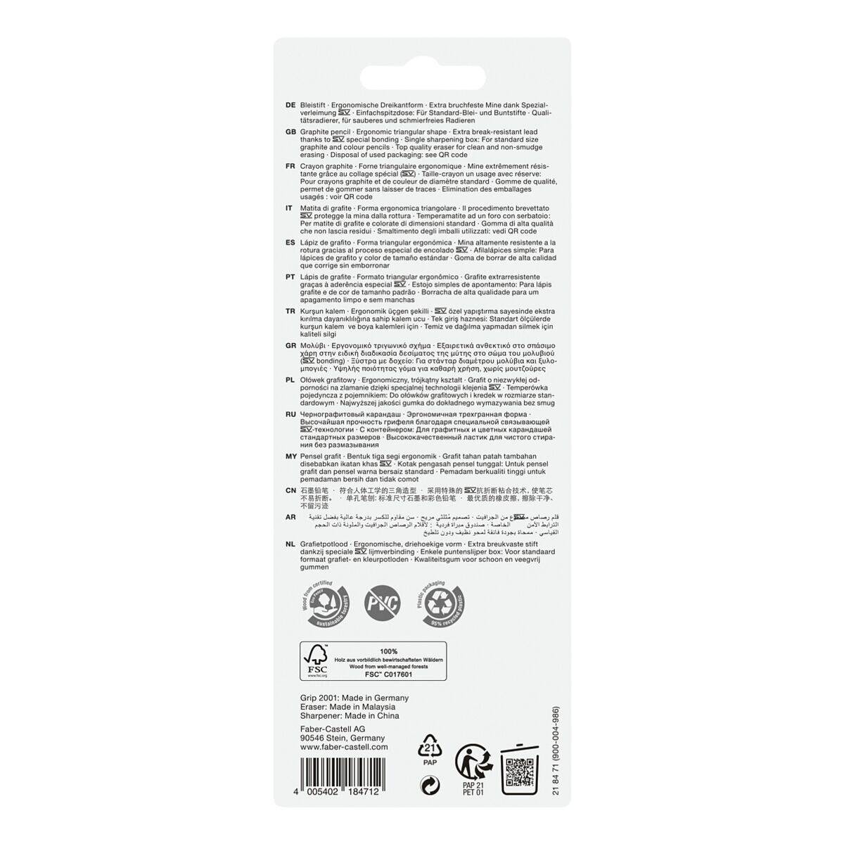 FABER-CASTELL 218471, Blau, Dreieckig, Sichtverpackung, 2 Stück(e), Deutschland, PVC