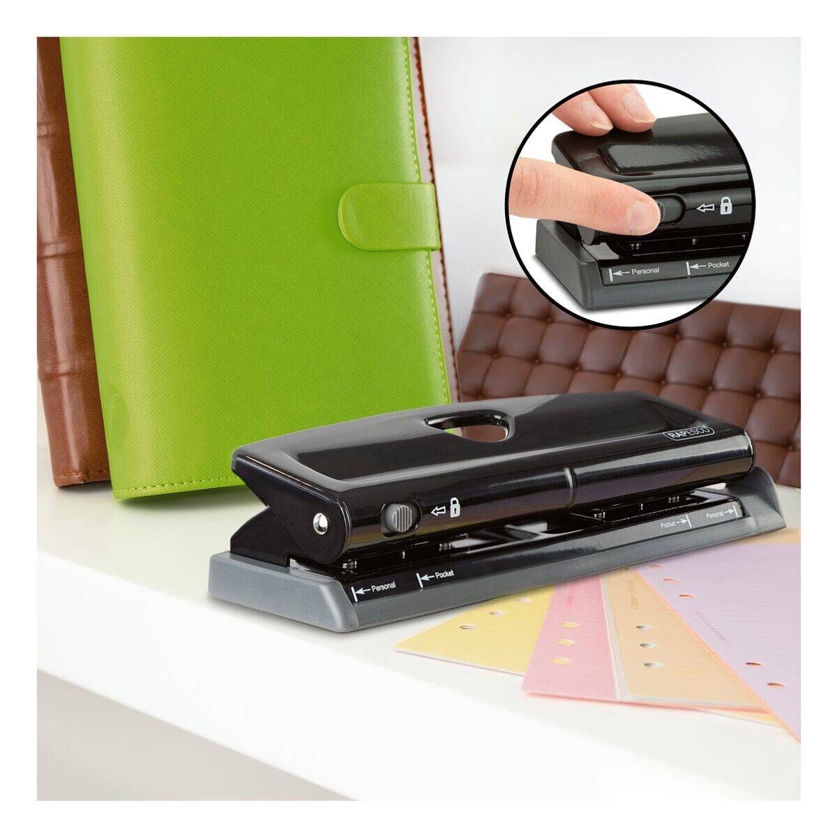Rapesco 1725, 9 Blätter, Schwarz, Metall, 5,5 mm, A5, Personal, Compact, Slimline, Pocket, Filofax Mini, A6, 1 Stück(e)