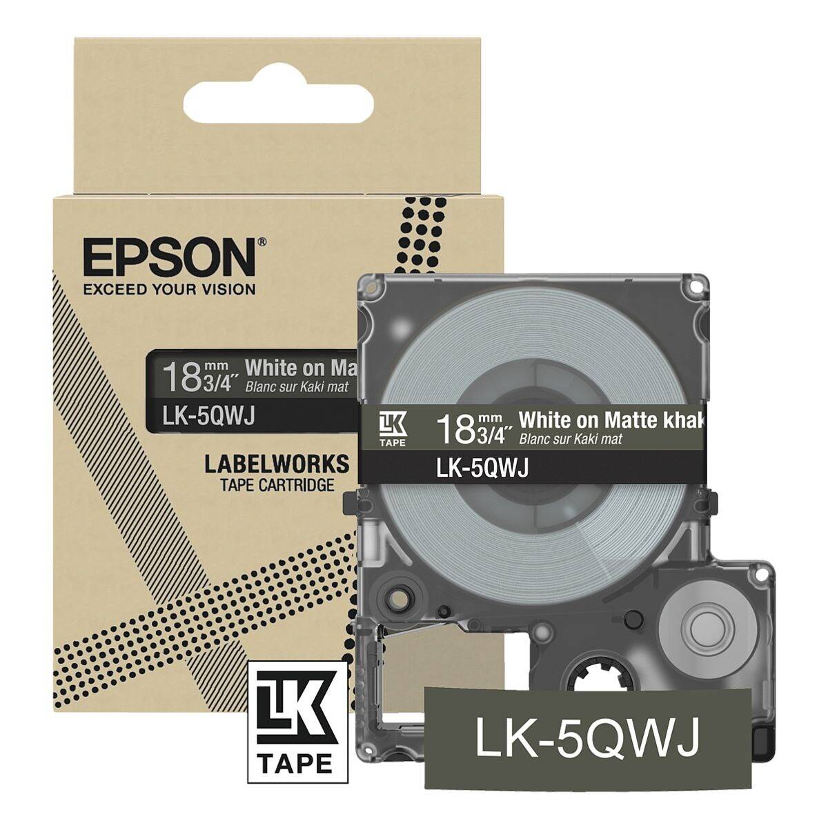 Epson LabelWorks LK-5QWJ - Weiß auf Matt-Khaki - Rolle (1,8 cm x 8 m)