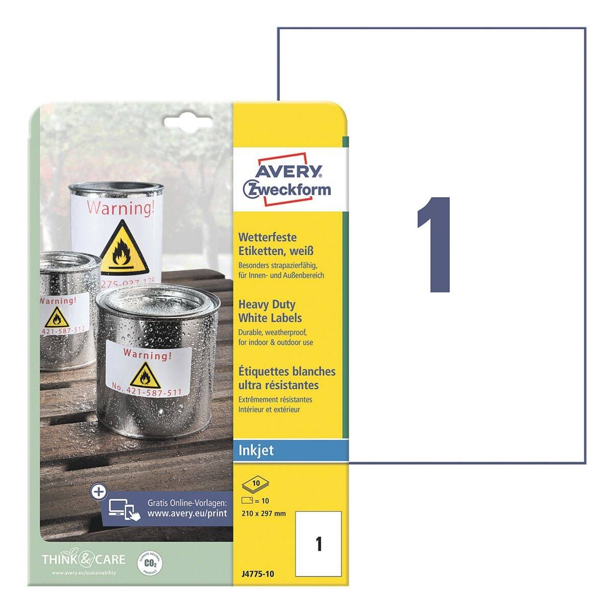 Avery-Zweckform J4775-10 Folien-Etiketten 210 x 297mm Polyester-Folie Weiß 10 St. Permanent haftend Tintenstrahldrucker