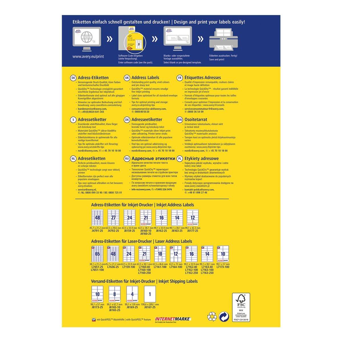 Avery Zweckform J4792 - Weiß - 29.6 x 63.5 mm 675 Etikett(en) (25 Bogen x 27)