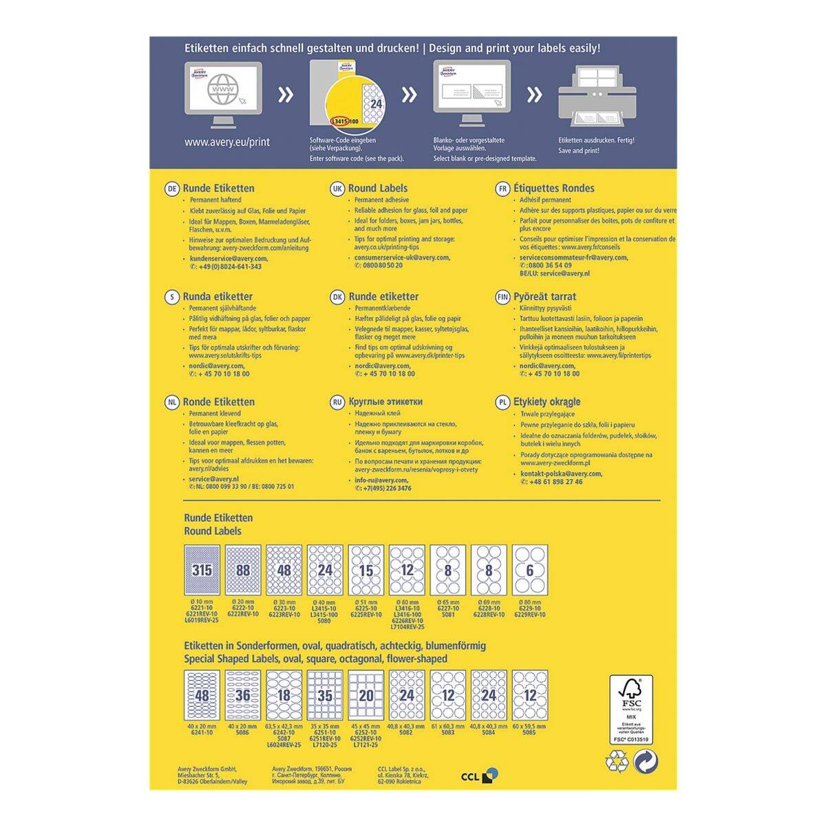 AVERY Zweckform Kennzeichnungs-Etiketten, Durchmesser: 60 mm