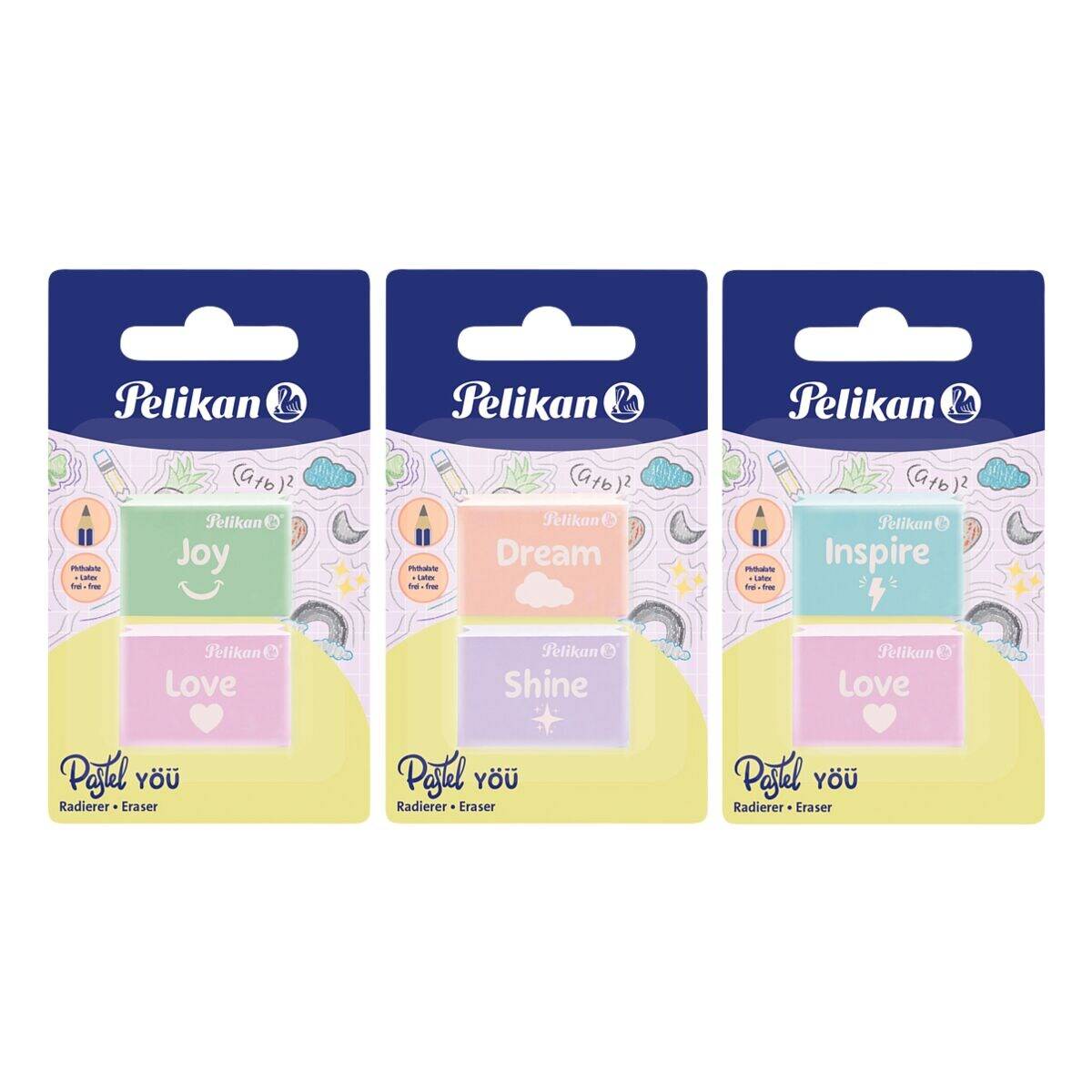 Pelikan Radierer Pastell You RPA/2/B 2 ST sort. Blist - Kunststoff - 2er