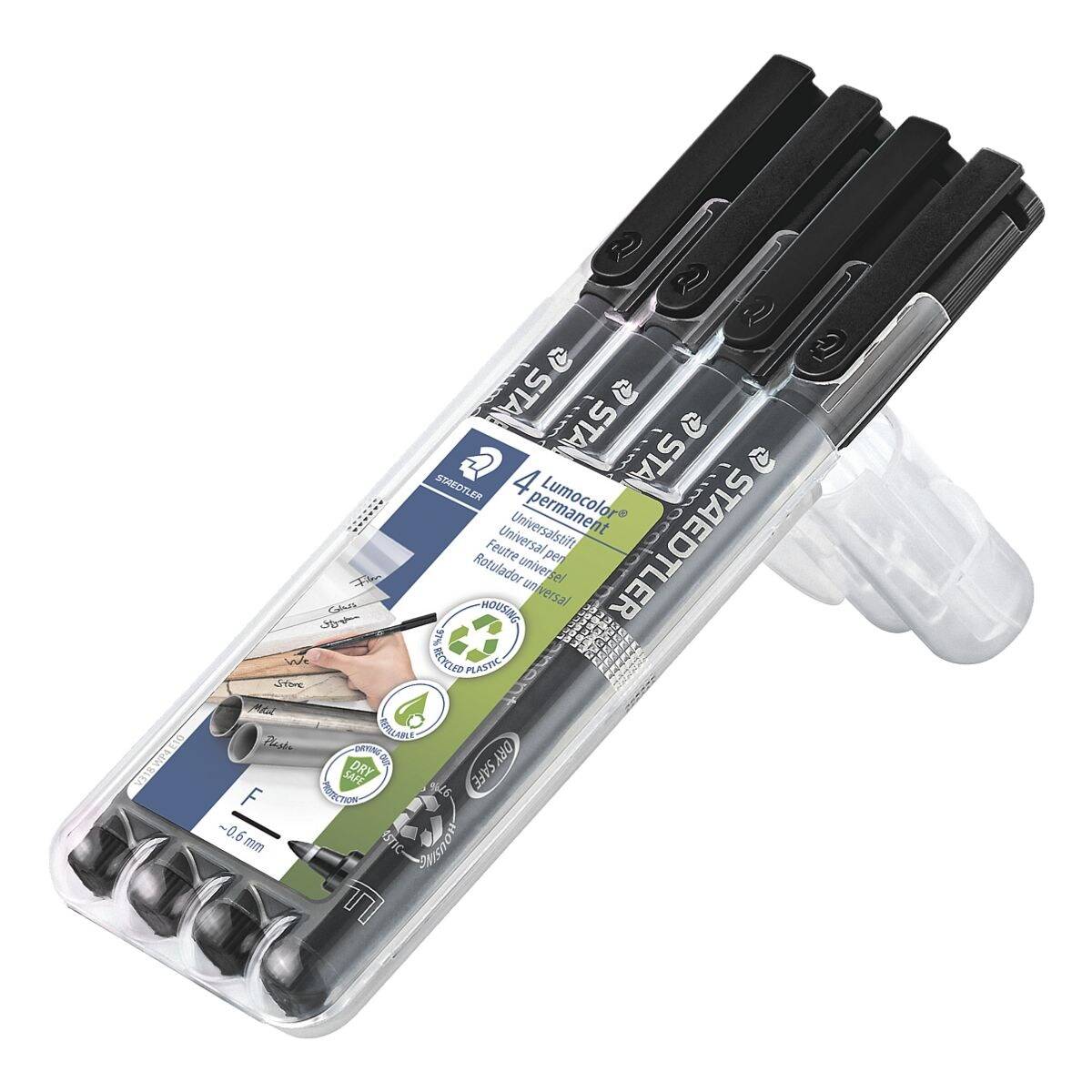 Staedtler Lumocolor permanent compact DRY SAFE 318-9WP4HZ Permanentmarker Schwarz wasserfest: Ja