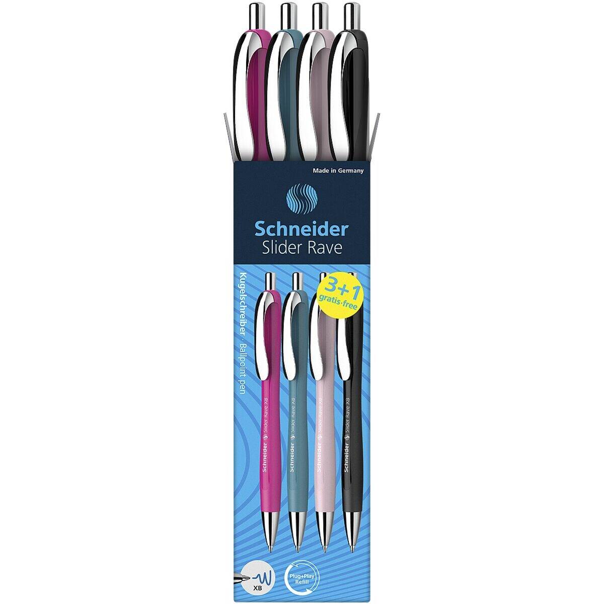 3+ 1 GRATIS Schneider Kugelschreiber Slider Rave XB farbsortiert Schreibfarbe