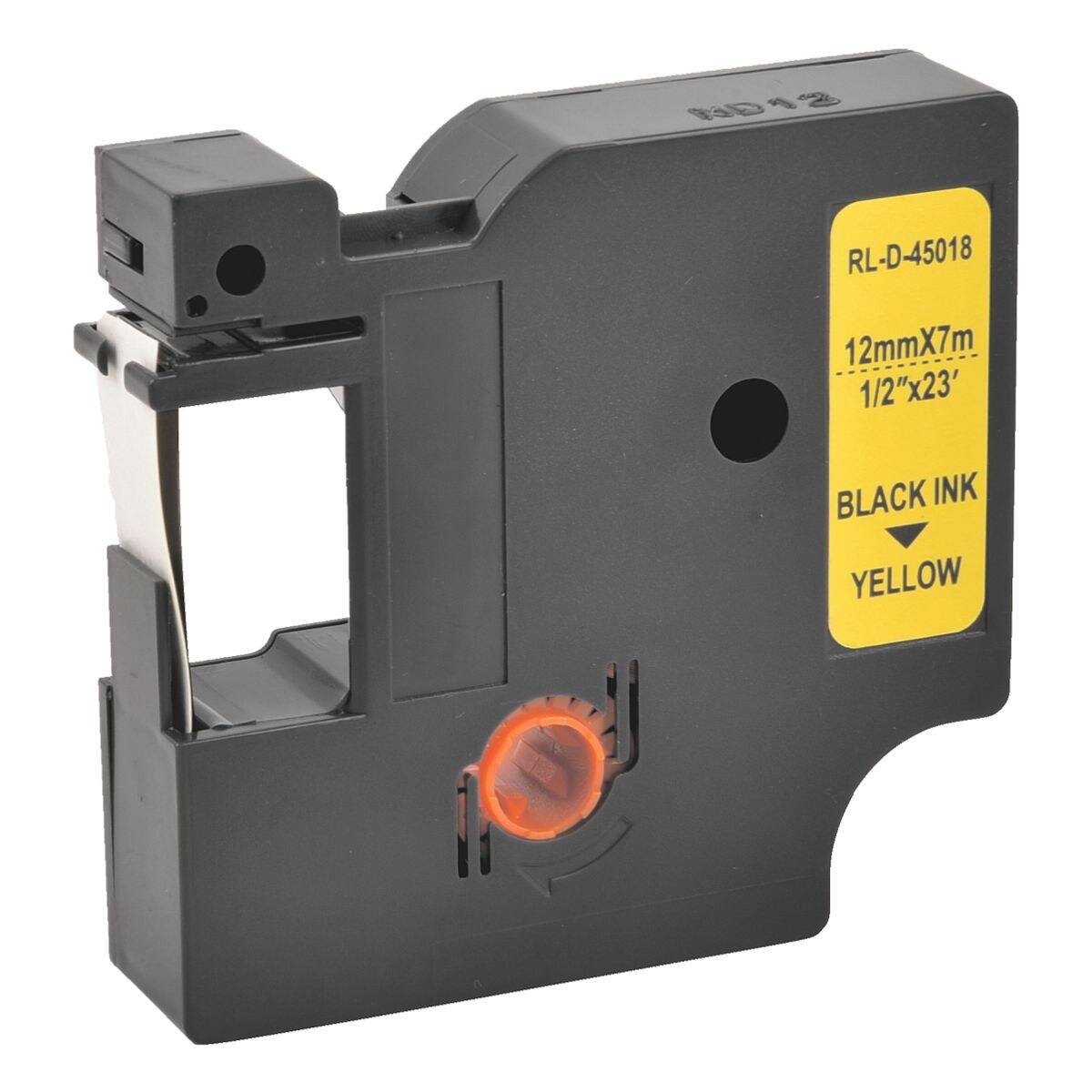 G&G Schriftband 15572 Kompatibel ersetzt DYMO 45018, S0720580 Bandfarbe: Gelb Schriftfarbe: Schwarz 12mm 7m