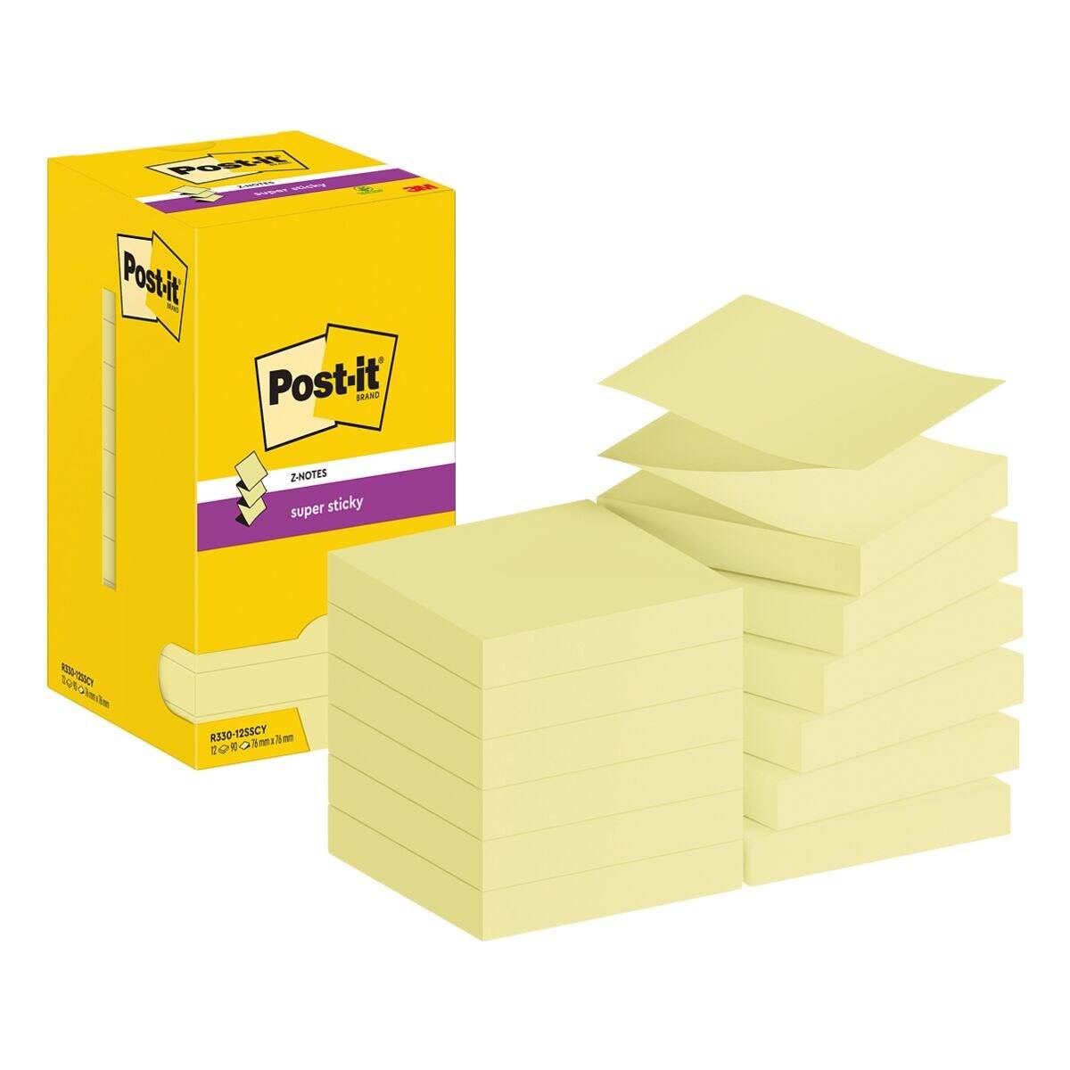 Post-it Haftnotiz Super Sticky R330-12SS-CY 76x76mm ge 12x90Bl