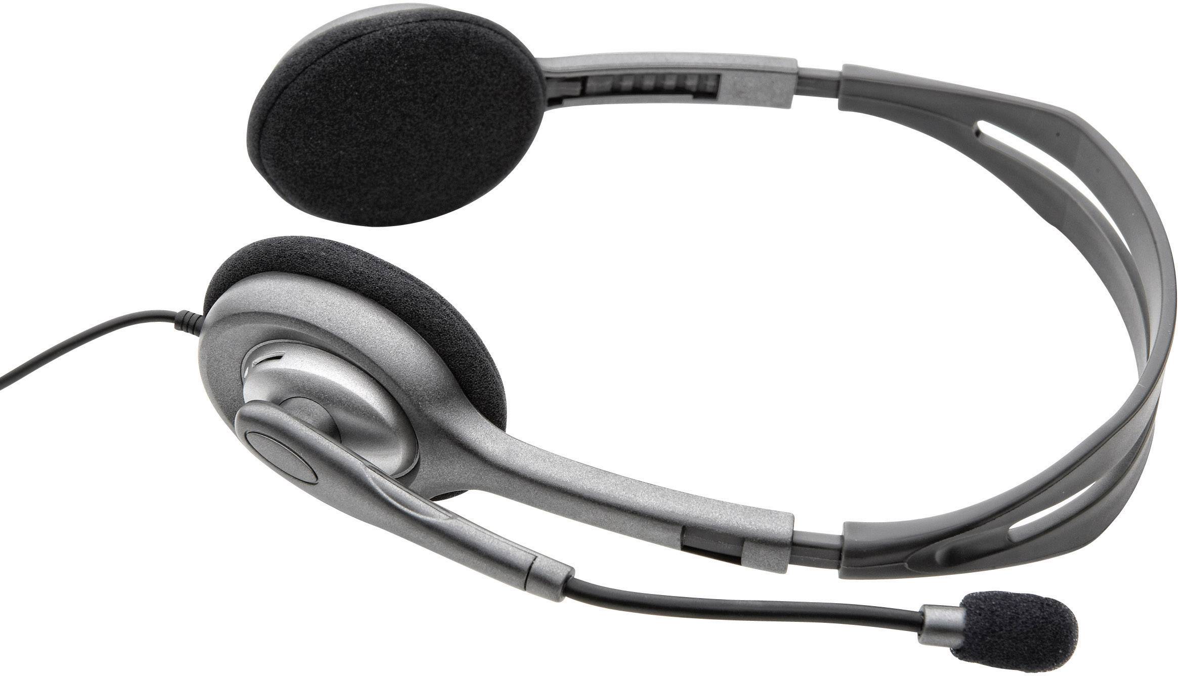 Ein silbernes, kabelgebundenes Headset mit Mikrofon und gepolsterten Ohrmuscheln, geeignet für Computer und Telefone.