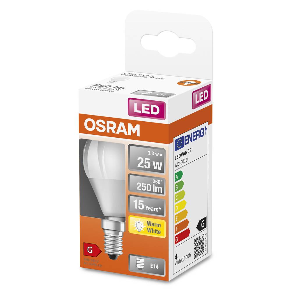 OSRAM HOMELIGHTING 4058075430990 LED EEK G (A - G) E14 Birnenform 3.3W = 25W Warmweiß (Ø x L) 45mm x 79mm 1St.