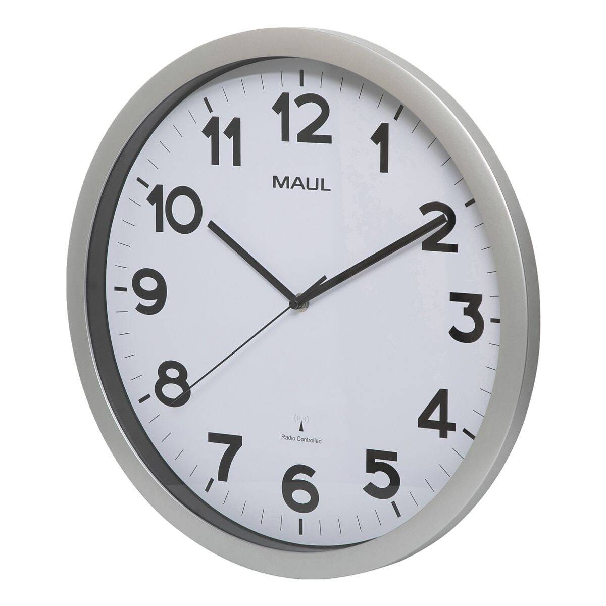MAUL Wanduhr/Funkuhr MAULstep, Durchmesser: 400 mm, silber