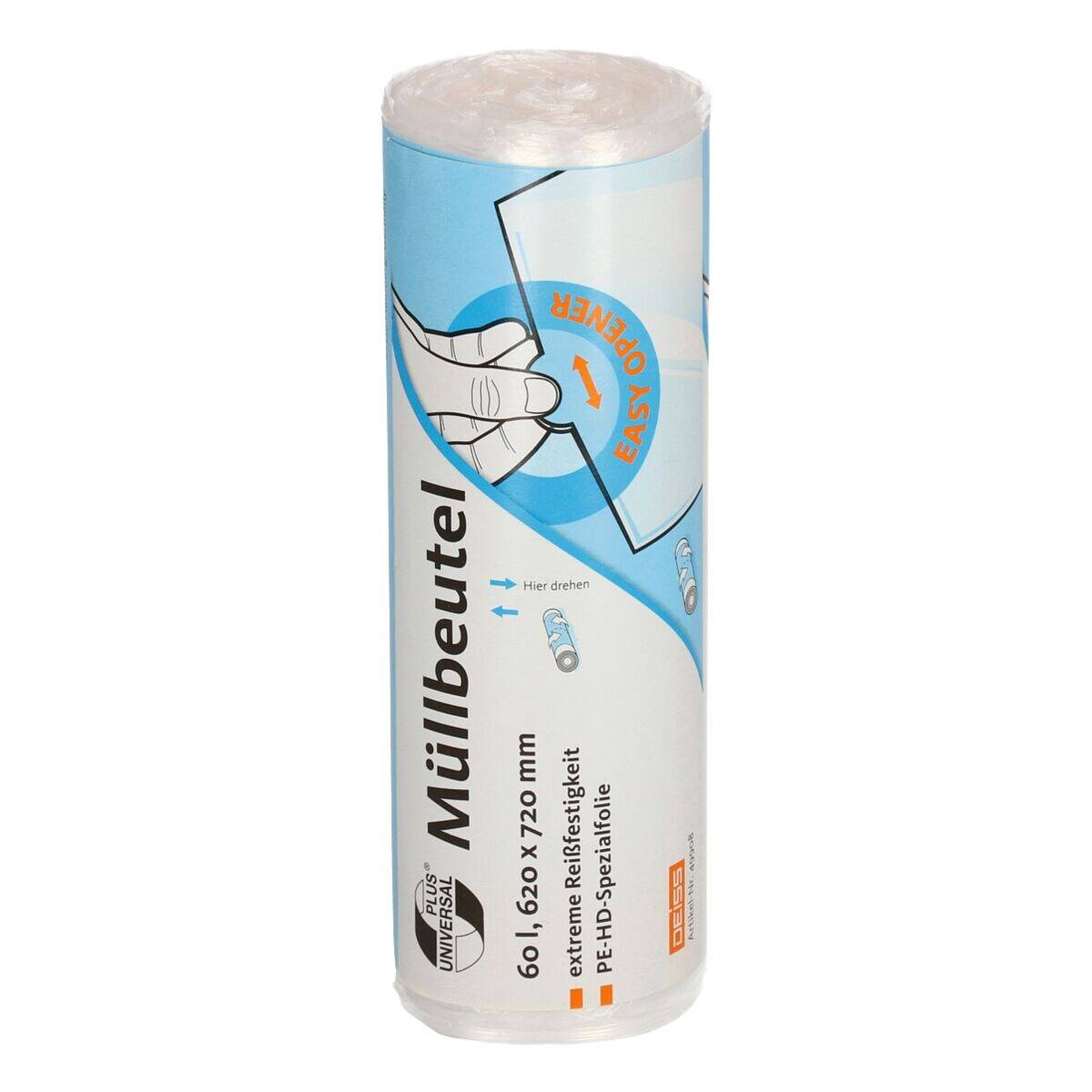 Müllbeutel UNIVERSAL PLUS, 60L, 50 Stück, transparent DEISS 49908