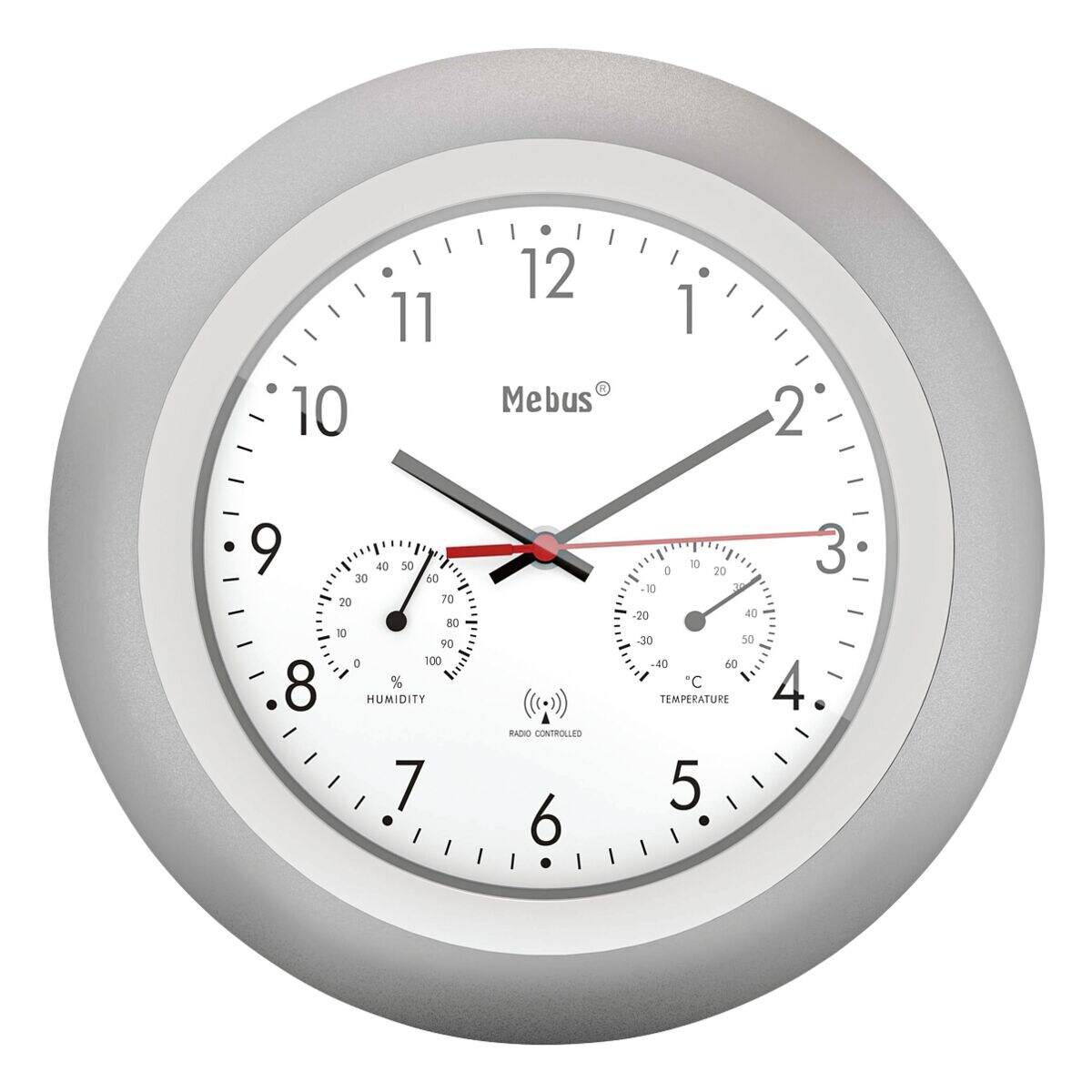 Mebus 19450 - Wand - Digitale Uhr - Rund - Silber - Weiß - Kunststoff -