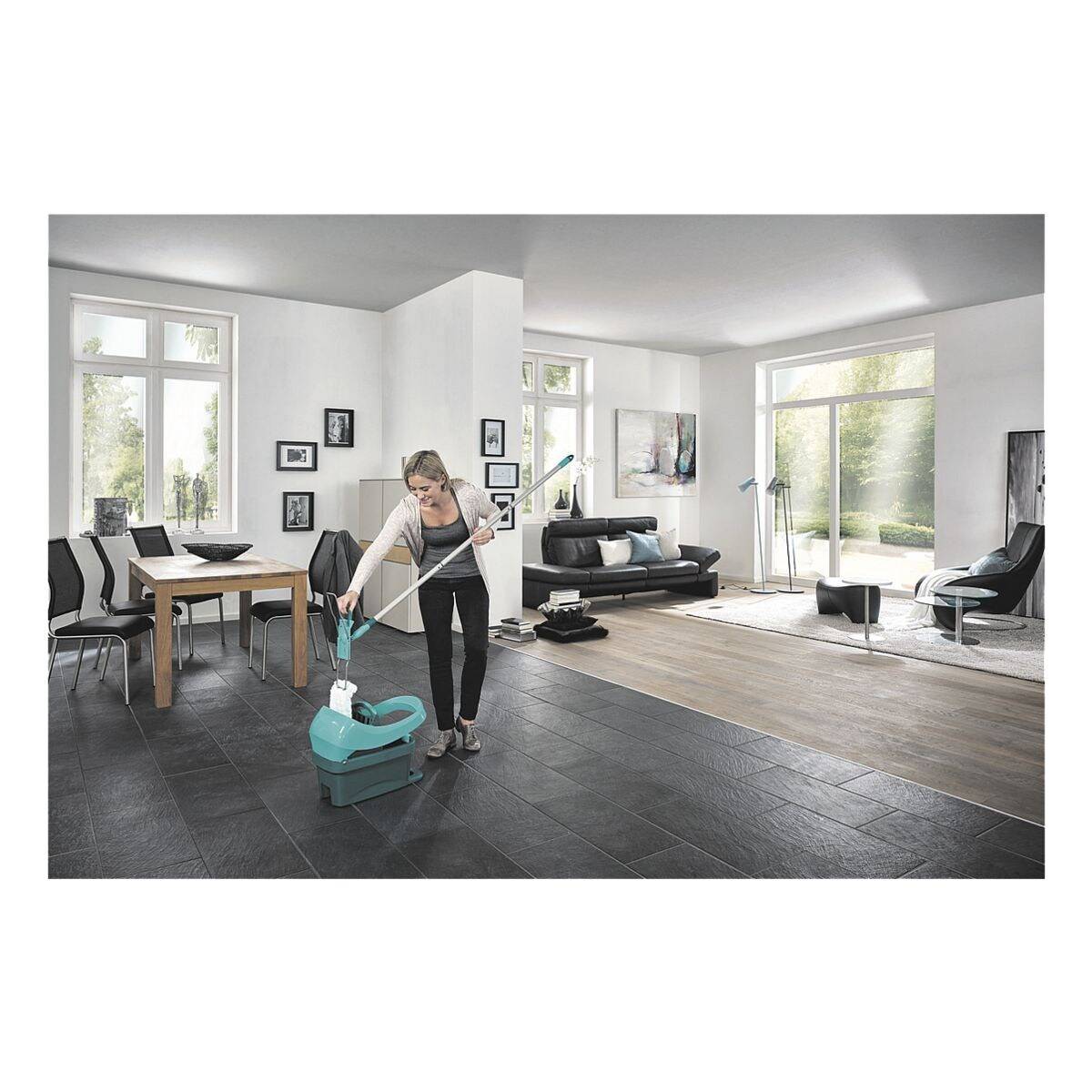 Leifheit Reinigungs-Set Profi XL mit Rollen und Bodenwischer in Grün