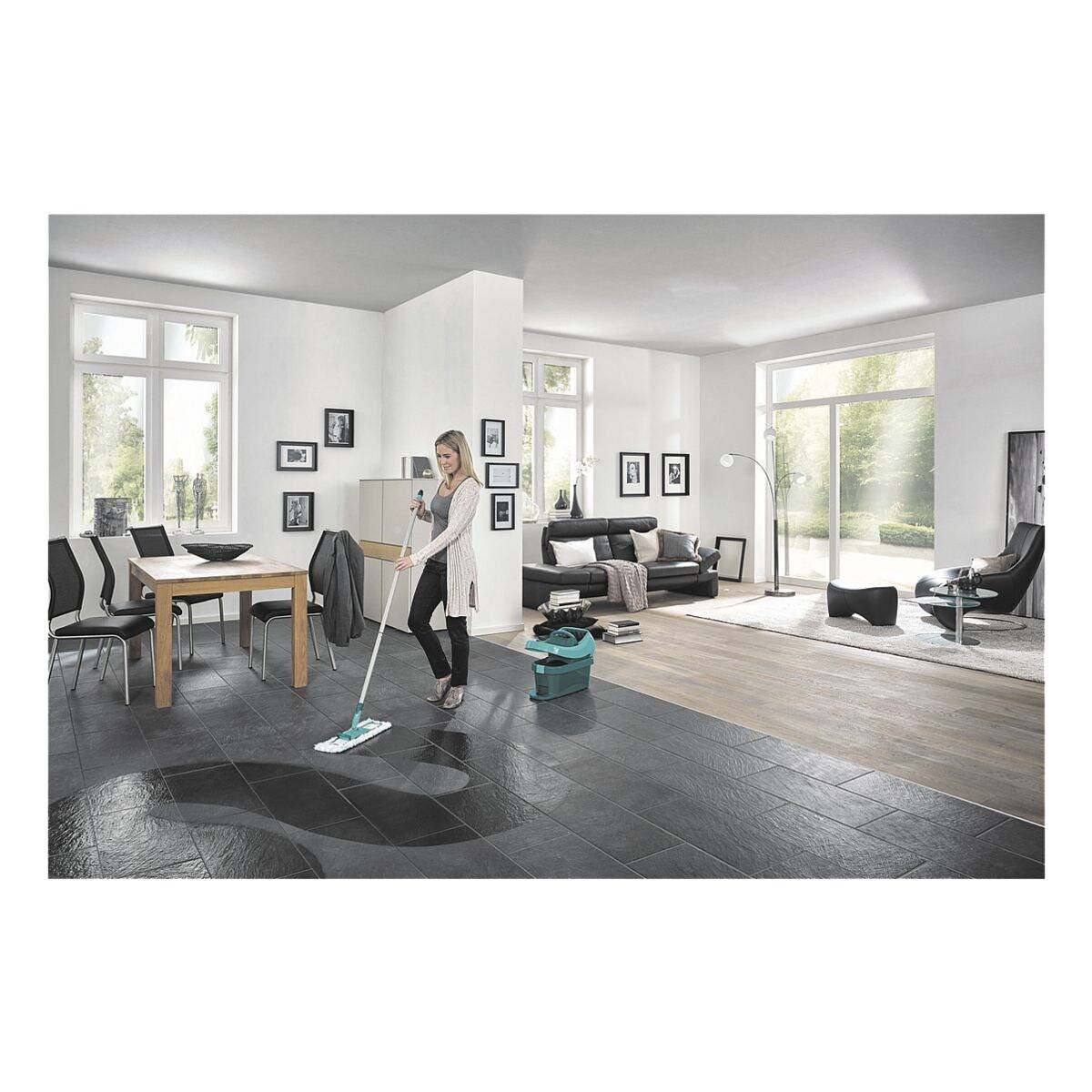 Leifheit Reinigungs-Set Profi XL mit Rollen und Bodenwischer in Grün